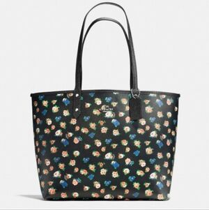 Coach F57668 Reversible City Tote in Tea Rose Floral and Black Multi Color